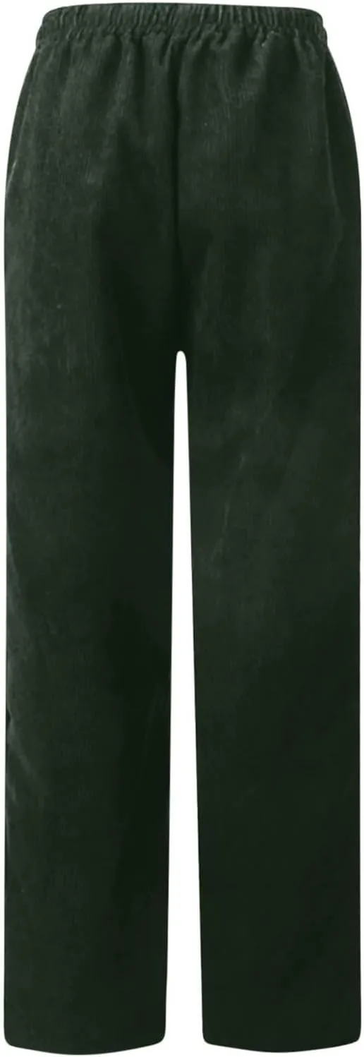 Uillui Lounge Pants for Women Elastic Waist Drawstring Corduroy Trousers Loose Fit Straight Leg Long Pants Comfort Work Pant