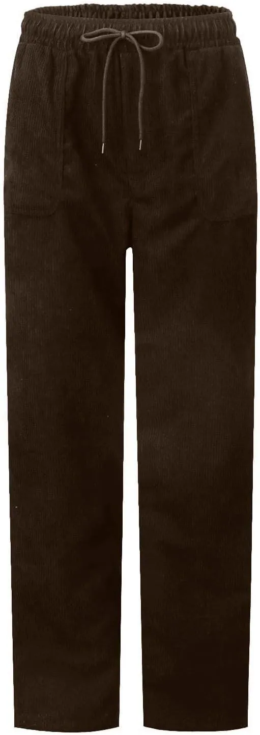 Uillui Lounge Pants for Women Elastic Waist Drawstring Corduroy Trousers Loose Fit Straight Leg Long Pants Comfort Work Pant