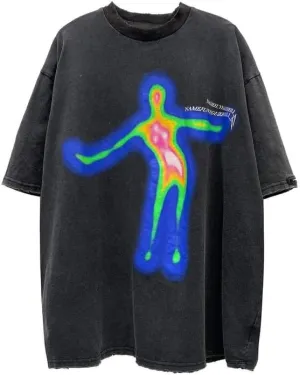 Vamtac Oversized Tshirts for Men Vintage Distorted Portrait Print Graphic Tees Y2k Casual Summer Streetwear Tops Unisex