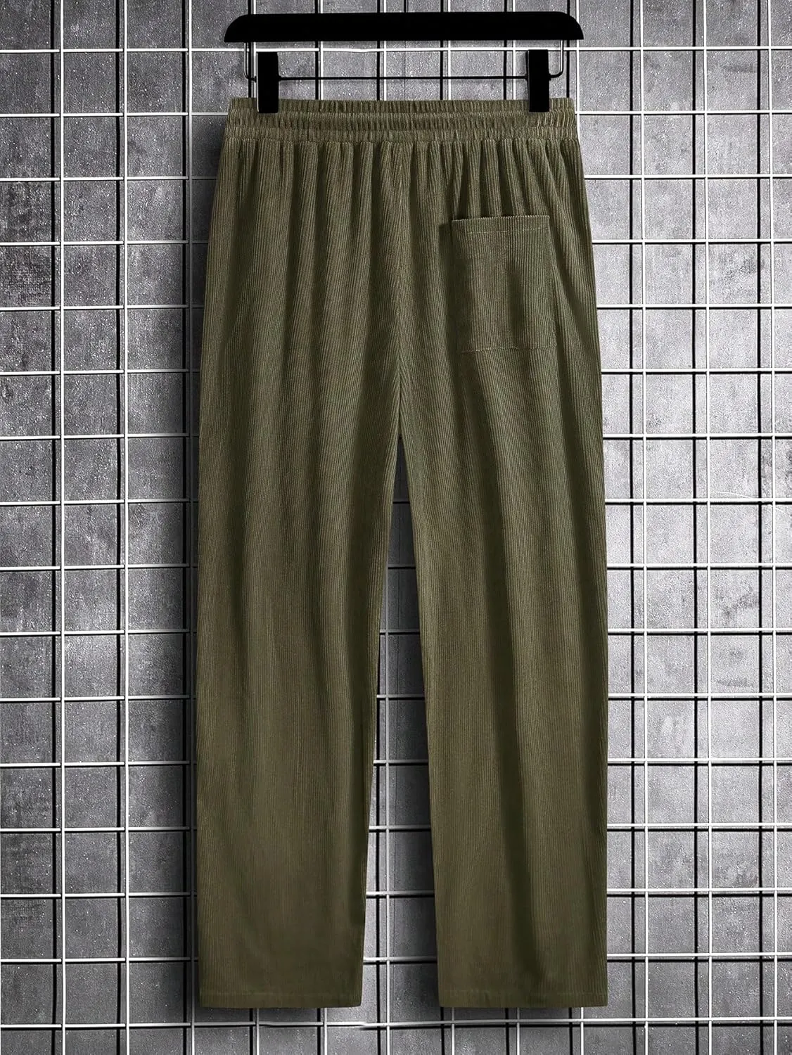 Verdusa Men's Elastic Waist Loose Straight Leg Corduroy Pants Trousers