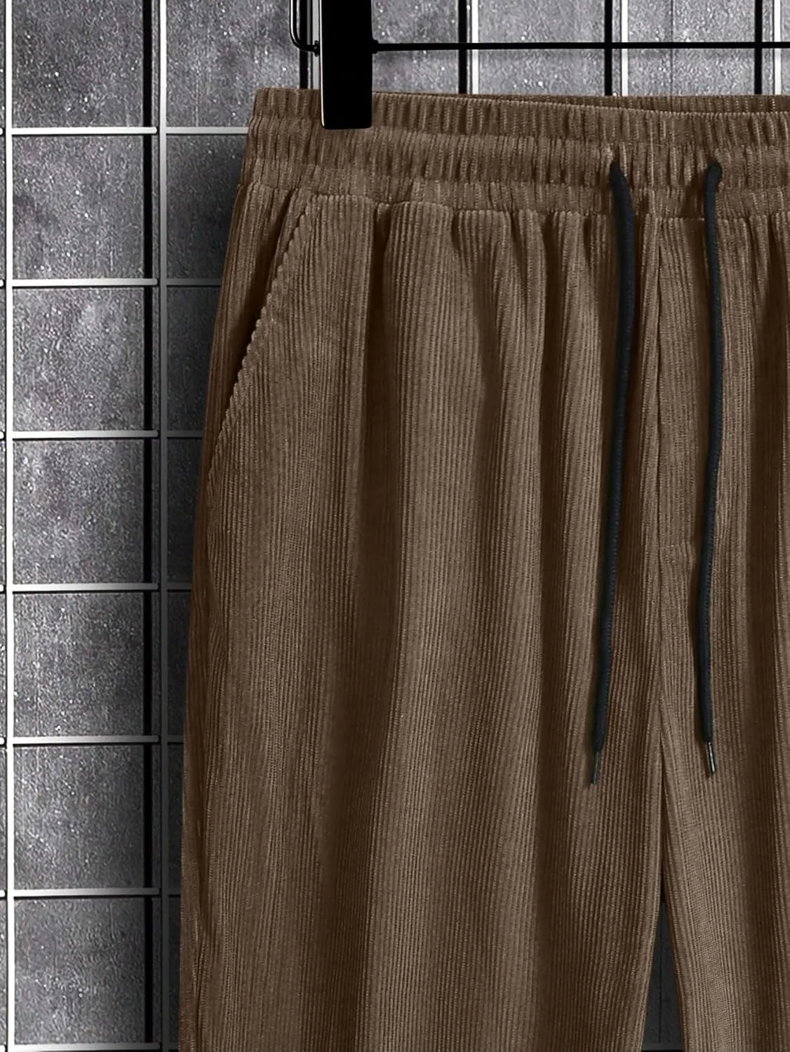 Verdusa Men's Elastic Waist Loose Straight Leg Corduroy Pants Trousers