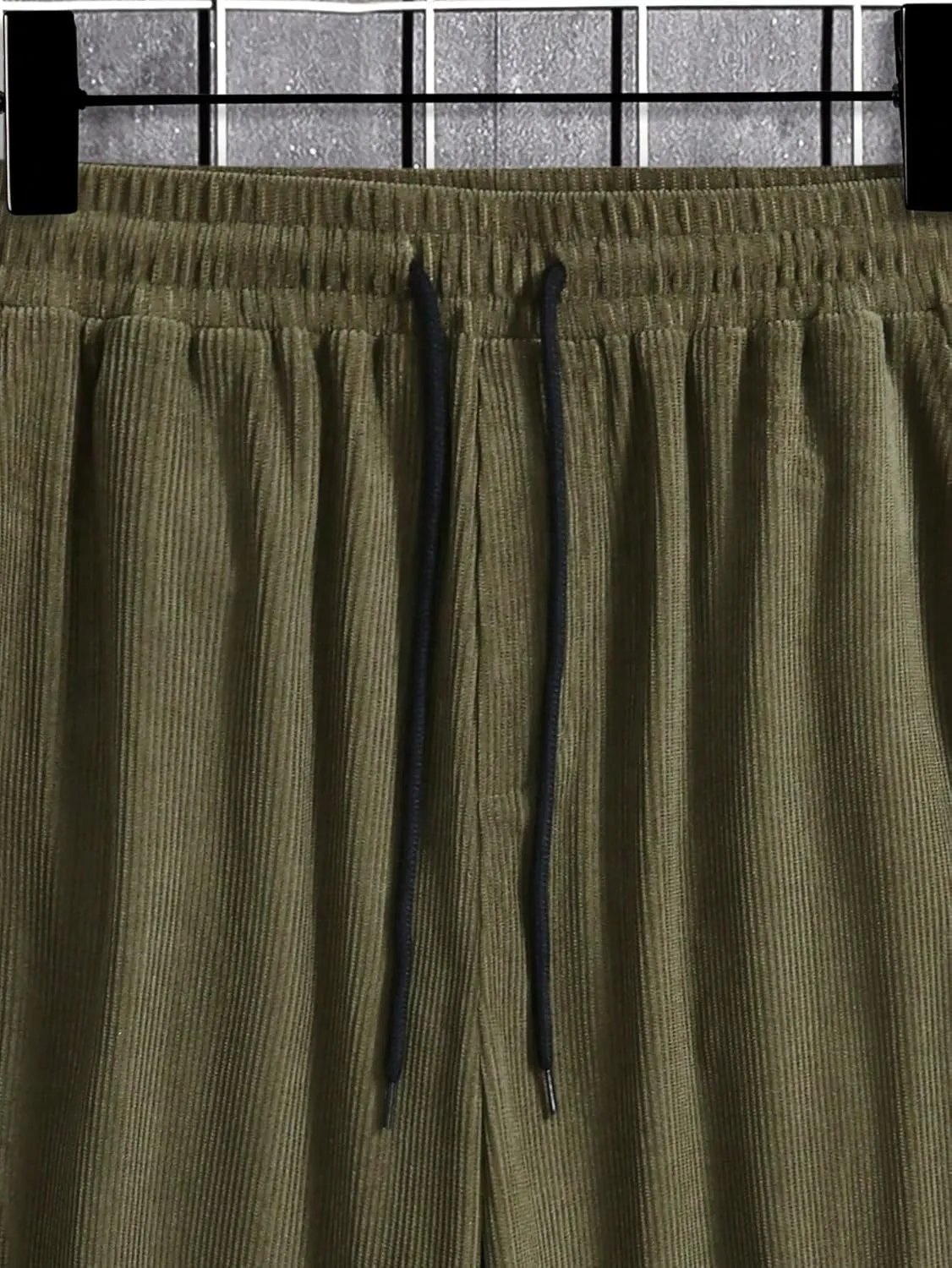 Verdusa Men's Elastic Waist Loose Straight Leg Corduroy Pants Trousers