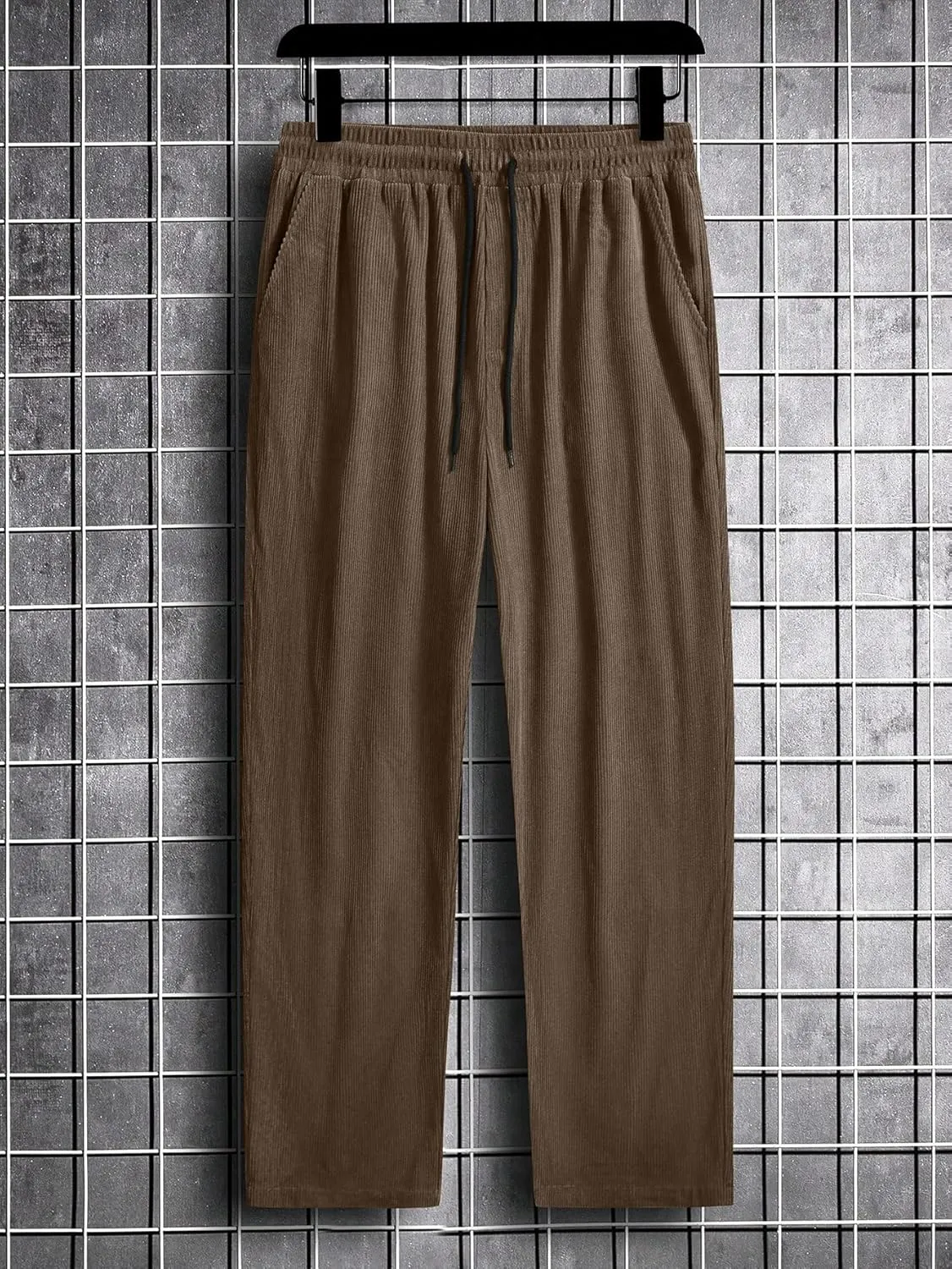 Verdusa Men's Elastic Waist Loose Straight Leg Corduroy Pants Trousers