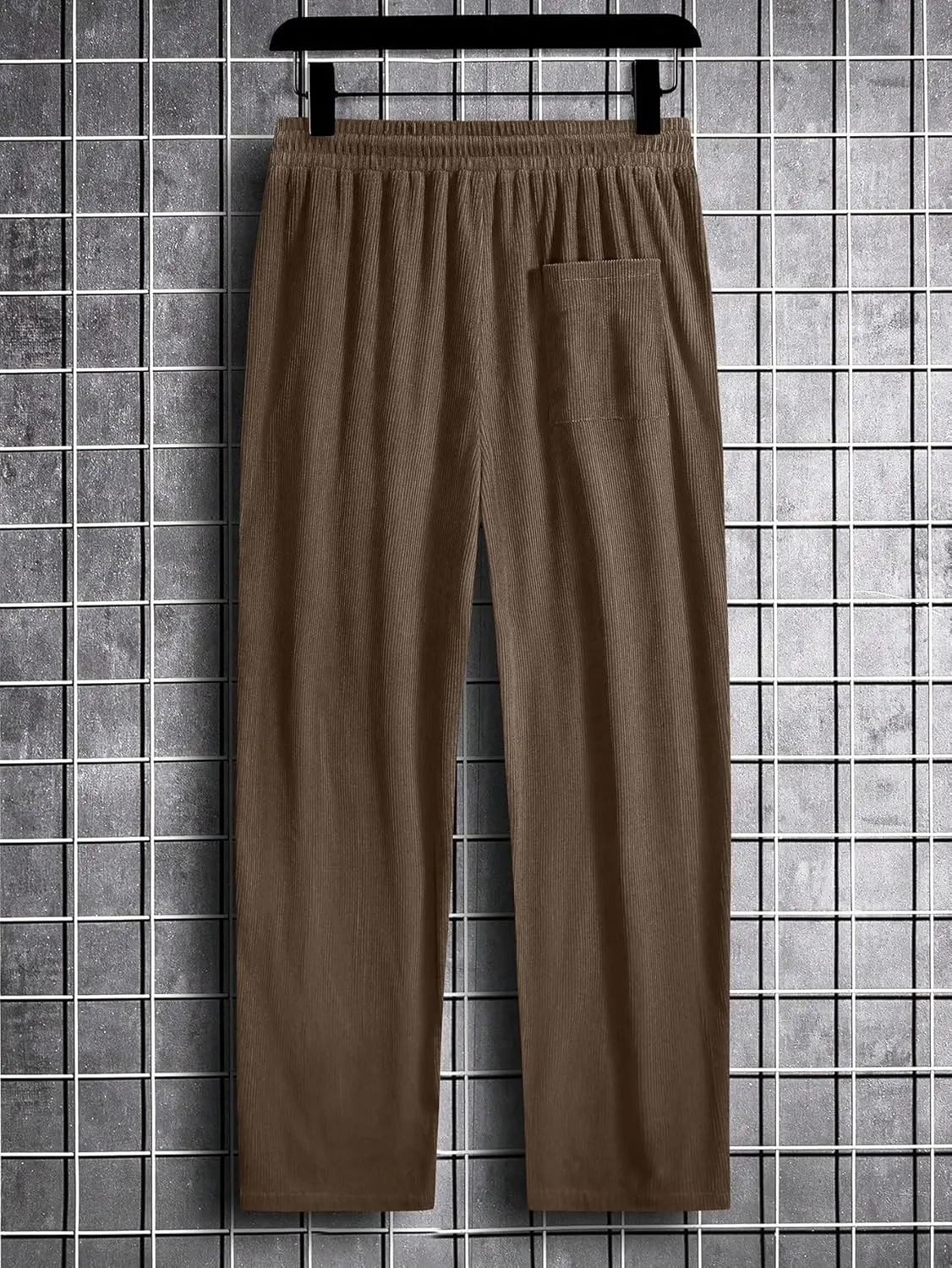 Verdusa Men's Elastic Waist Loose Straight Leg Corduroy Pants Trousers