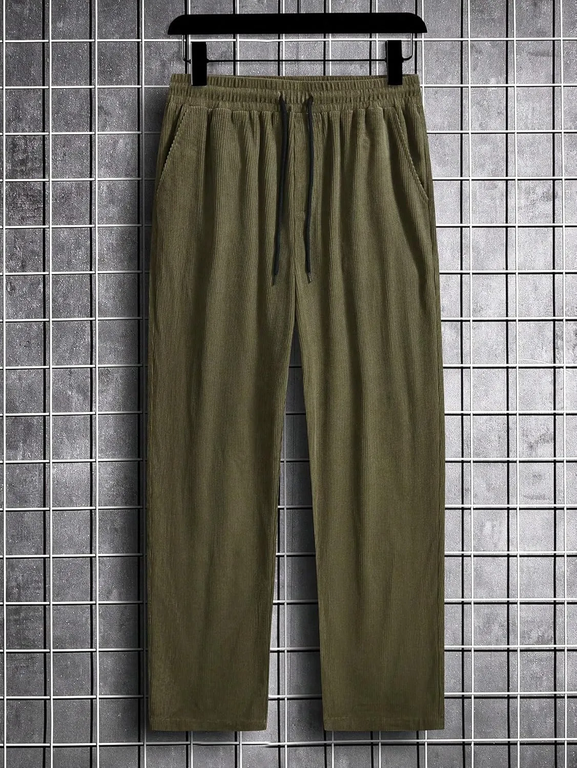 Verdusa Men's Elastic Waist Loose Straight Leg Corduroy Pants Trousers