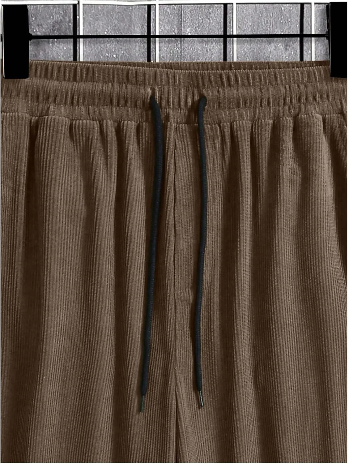 Verdusa Men's Elastic Waist Loose Straight Leg Corduroy Pants Trousers