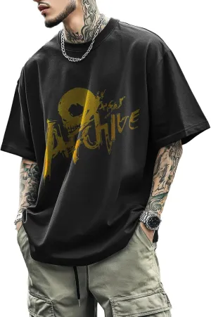 Vintage Graphic Tees for Men Casual Streetwear Print Crewneck Short Sleeve T-Shirts Oversized Summer Tops