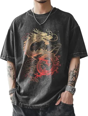 Vintage Graphic Tees for Men Casual Streetwear Print Crewneck Short Sleeve T-Shirts Oversized Summer Tops