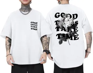 Vintage Graphic Tees for Men Oversized Floral Letter Print Retro Streetwear T Shirts Casual Loose Fit Cotton Tops