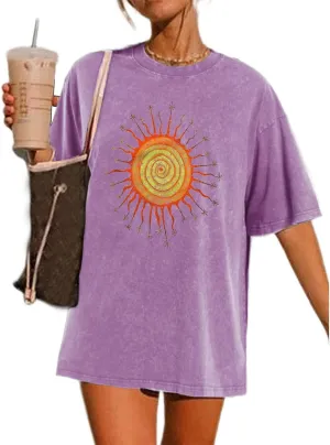 Vintage Oversized Sun Aesthetic Graphic Tees Distressed Band T Shirts for Women Boyfriend Baggy Casual Shirt Tops