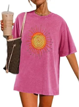 Vintage Oversized Sun Aesthetic Graphic Tees Distressed Band T Shirts for Women Boyfriend Baggy Casual Shirt Tops