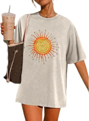 Vintage Oversized Sun Aesthetic Graphic Tees Distressed Band T Shirts for Women Boyfriend Baggy Casual Shirt Tops