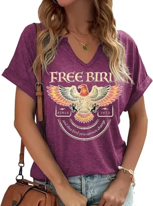 Vintage Rock Band T Shirt for Women Fashion Musical Tees Casual Sexy Notched V-Neck T Shirts Country Music Short Sleeve Tees…