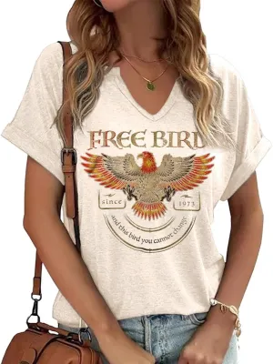Vintage Rock Band T Shirt for Women Fashion Musical Tees Casual Sexy Notched V-Neck T Shirts Country Music Short Sleeve Tees…