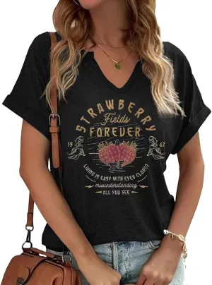 Vintage Rock Band T Shirt for Women Fashion Musical Tees Casual Sexy Notched V-Neck T Shirts Country Music Short Sleeve Tees…
