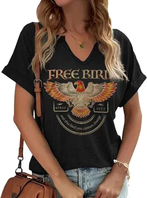 Vintage Rock Band T Shirt for Women Fashion Musical Tees Casual Sexy Notched V-Neck T Shirts Country Music Short Sleeve Tees…