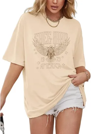 Vintage Rock Band T-Shirts for Women Retro Free Bird Eagle Graphic Country Music Tees Casual Loose Short Sleeve Tops
