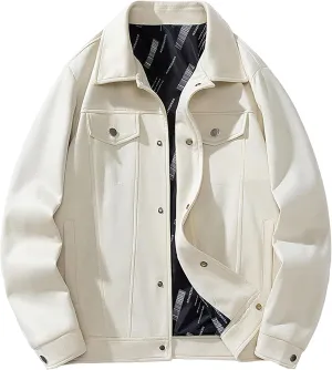 Vintage Trucker Suede Leather Jacket for Men Shirt Collar Jackets Western Style Cowboy Mens Faux Leather Coat Outwear