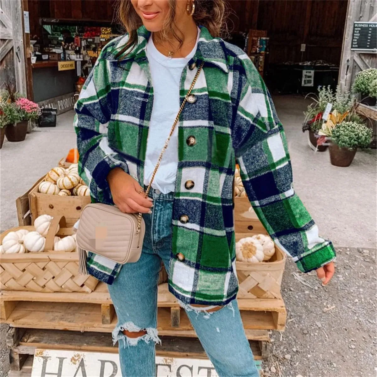 Wankang Womens 2023 Flannel Plaid Shirts Long Sleeve Casual Lapel Button Down Boyfriend Shacket Tartan Jacket Loose Fall Coat