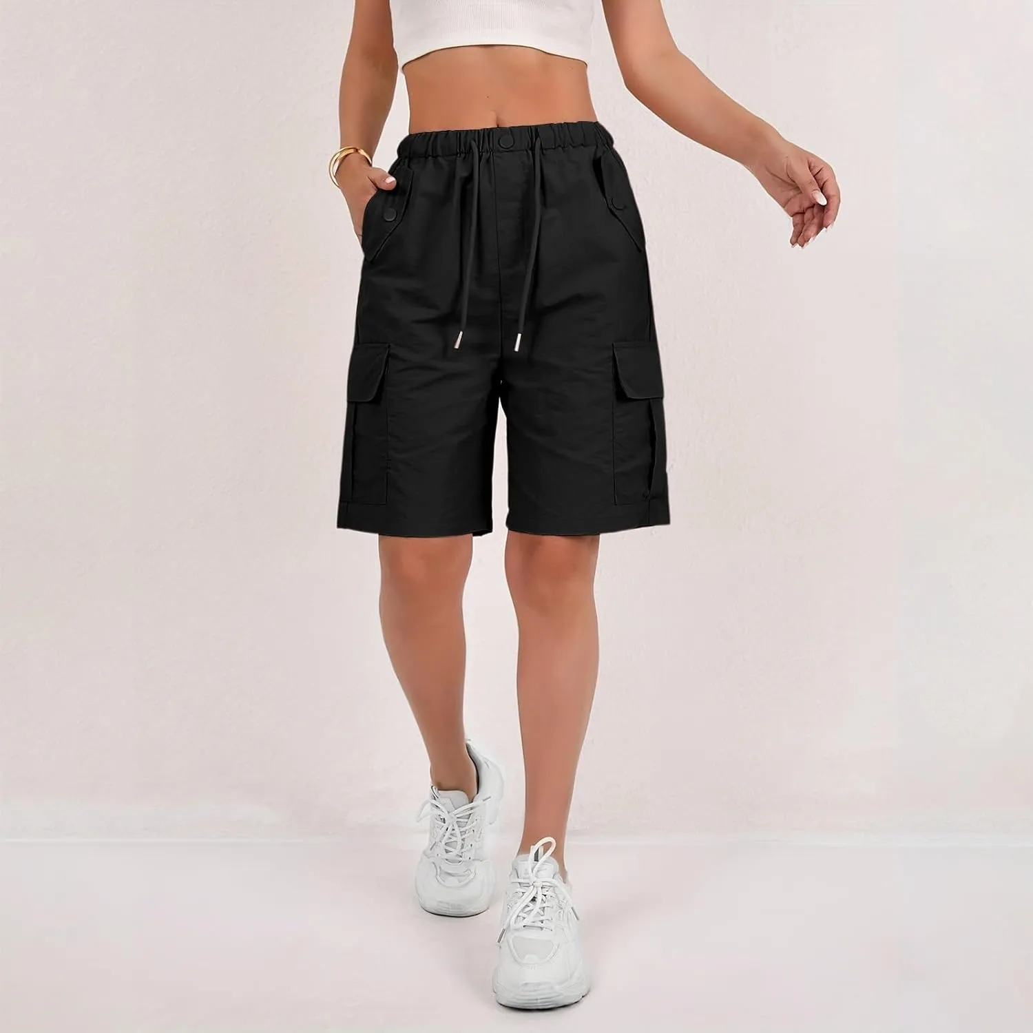 Wide Leg Bermuda Shorts for Women High Waisted Wide Leg Cargo Shorts Summer Baggy Waterproof Hiking Pants with Pockets