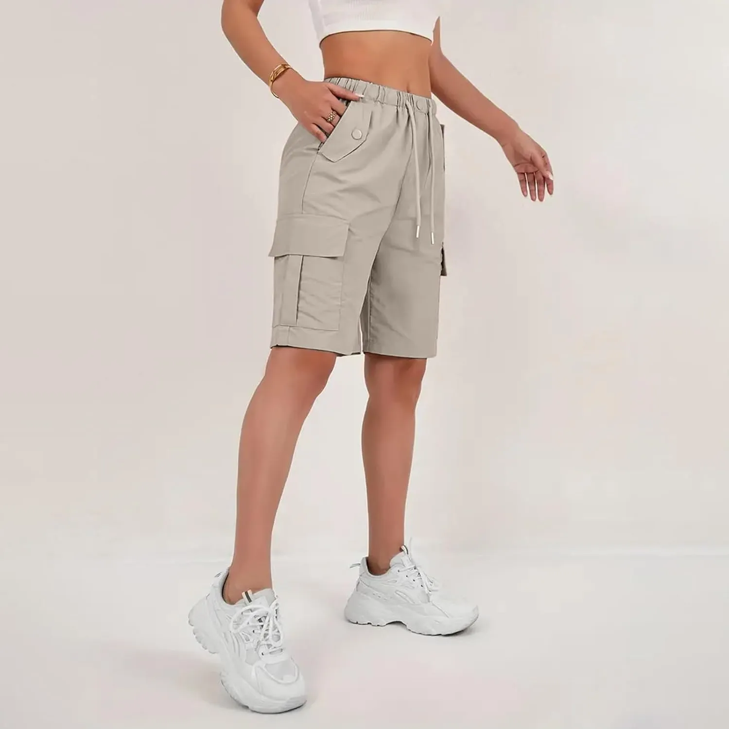 Wide Leg Bermuda Shorts for Women High Waisted Wide Leg Cargo Shorts Summer Baggy Waterproof Hiking Pants with Pockets