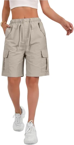 Wide Leg Bermuda Shorts for Women High Waisted Wide Leg Cargo Shorts Summer Baggy Waterproof Hiking Pants with Pockets