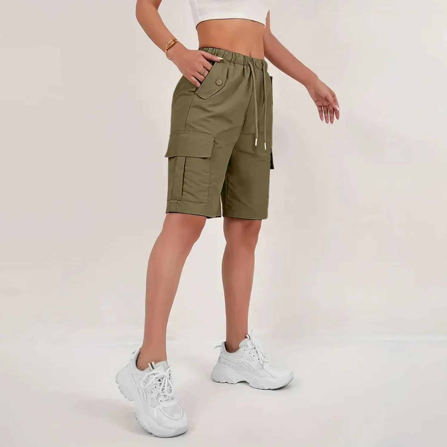 Wide Leg Bermuda Shorts for Women High Waisted Wide Leg Cargo Shorts Summer Baggy Waterproof Hiking Pants with Pockets
