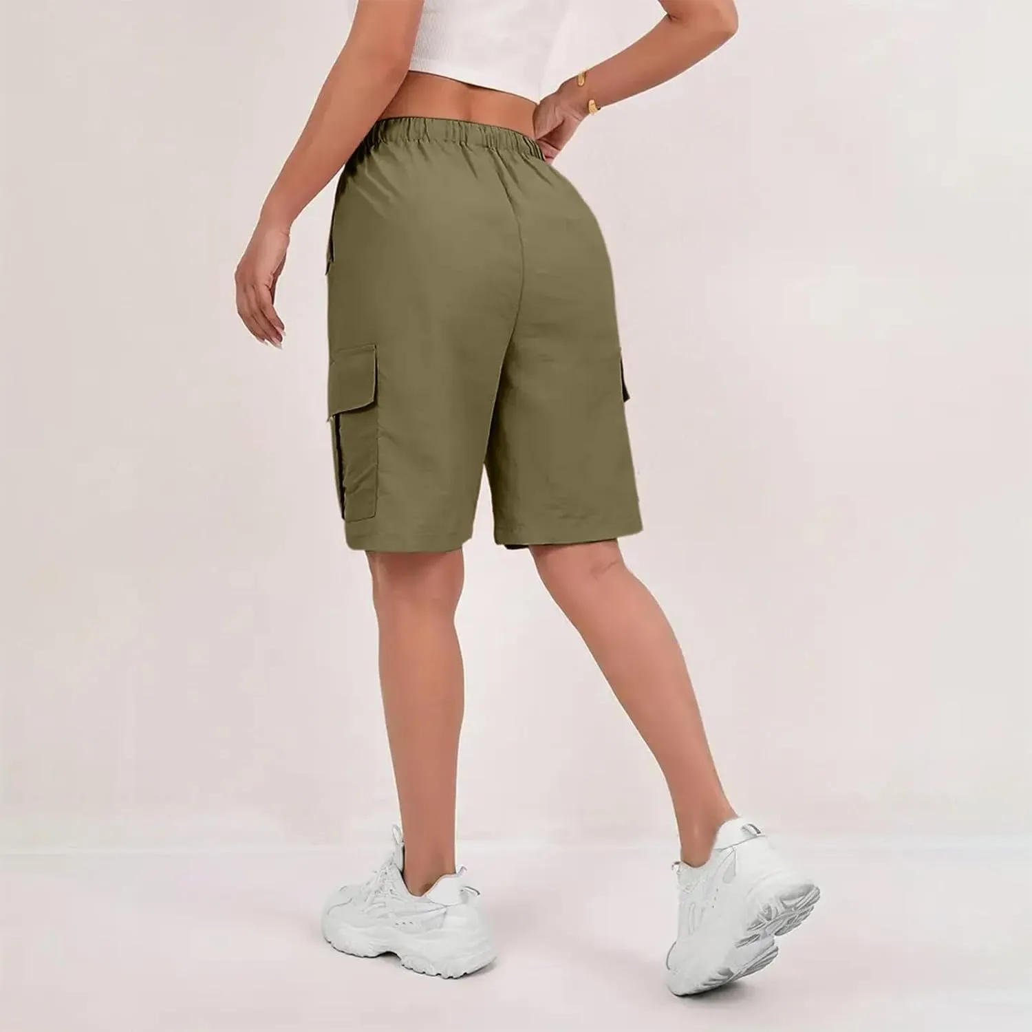 Wide Leg Bermuda Shorts for Women High Waisted Wide Leg Cargo Shorts Summer Baggy Waterproof Hiking Pants with Pockets