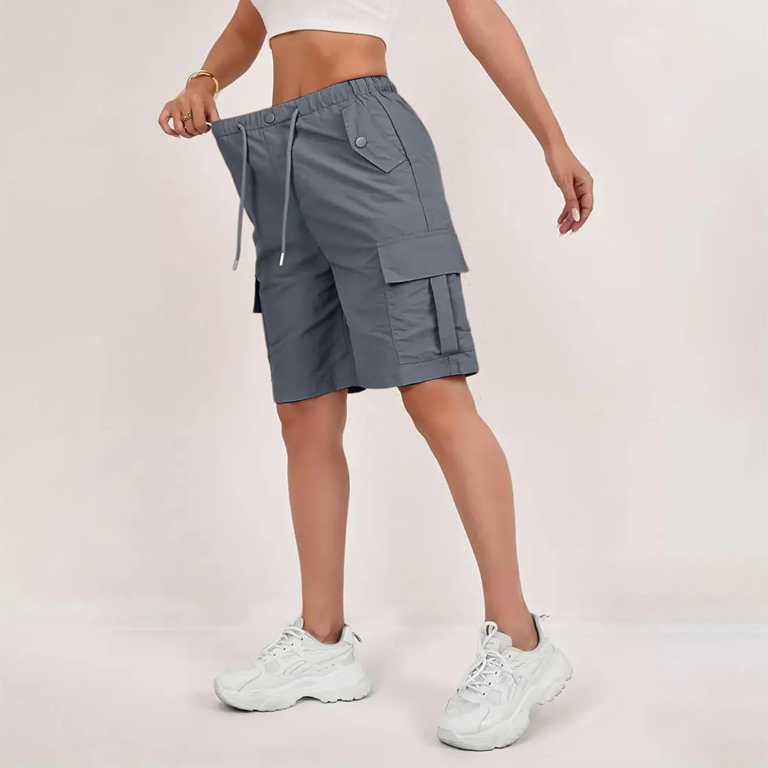 Wide Leg Bermuda Shorts for Women High Waisted Wide Leg Cargo Shorts Summer Baggy Waterproof Hiking Pants with Pockets