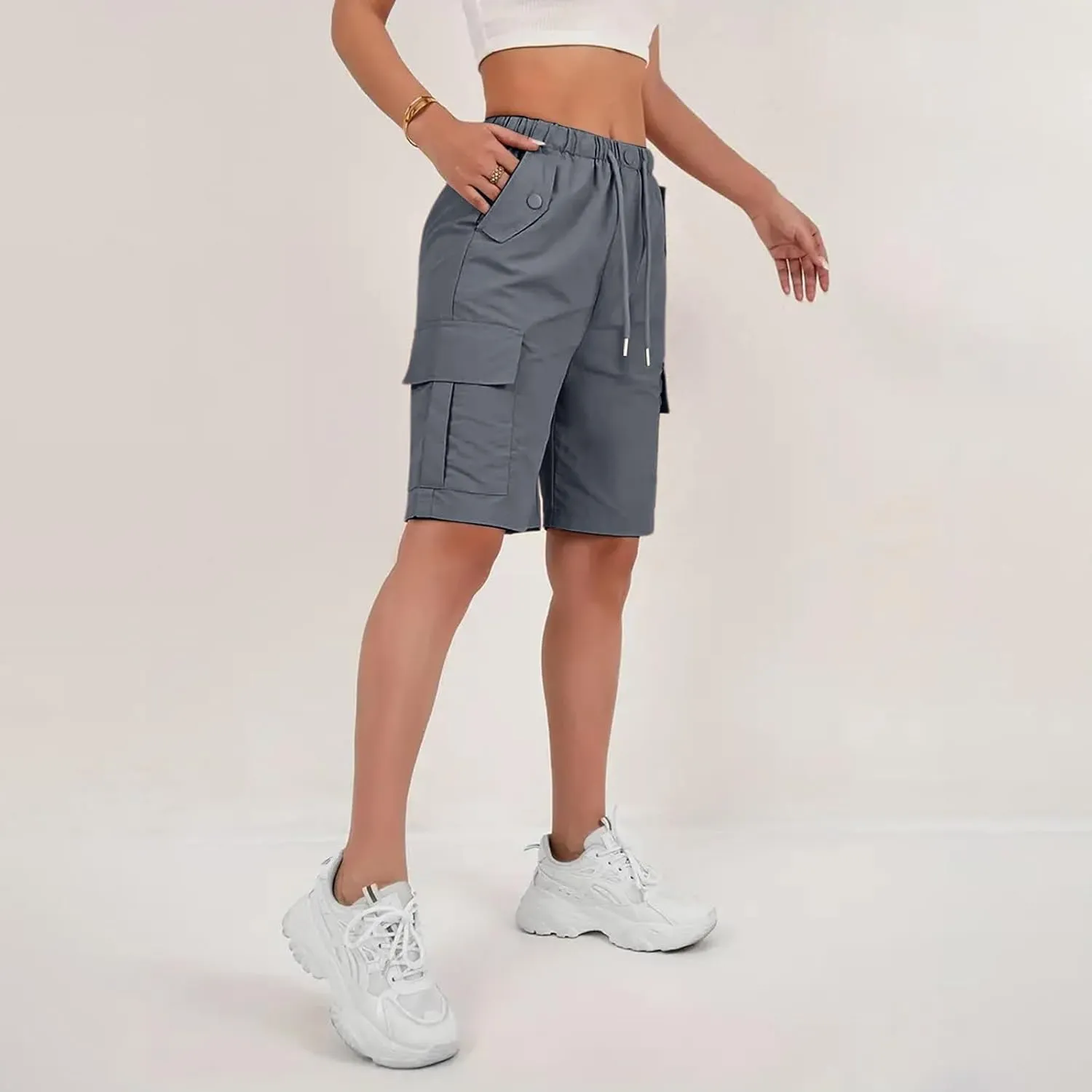 Wide Leg Bermuda Shorts for Women High Waisted Wide Leg Cargo Shorts Summer Baggy Waterproof Hiking Pants with Pockets
