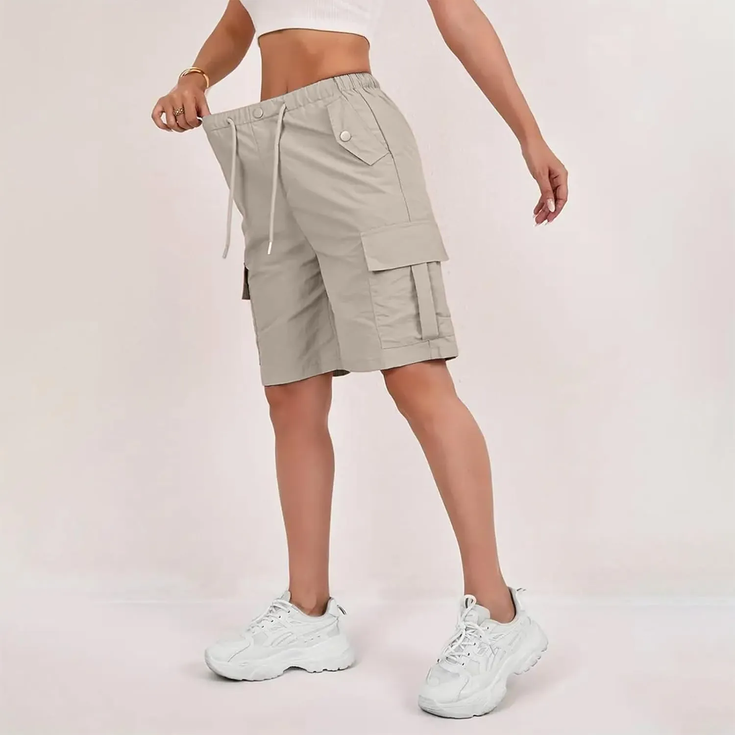 Wide Leg Bermuda Shorts for Women High Waisted Wide Leg Cargo Shorts Summer Baggy Waterproof Hiking Pants with Pockets