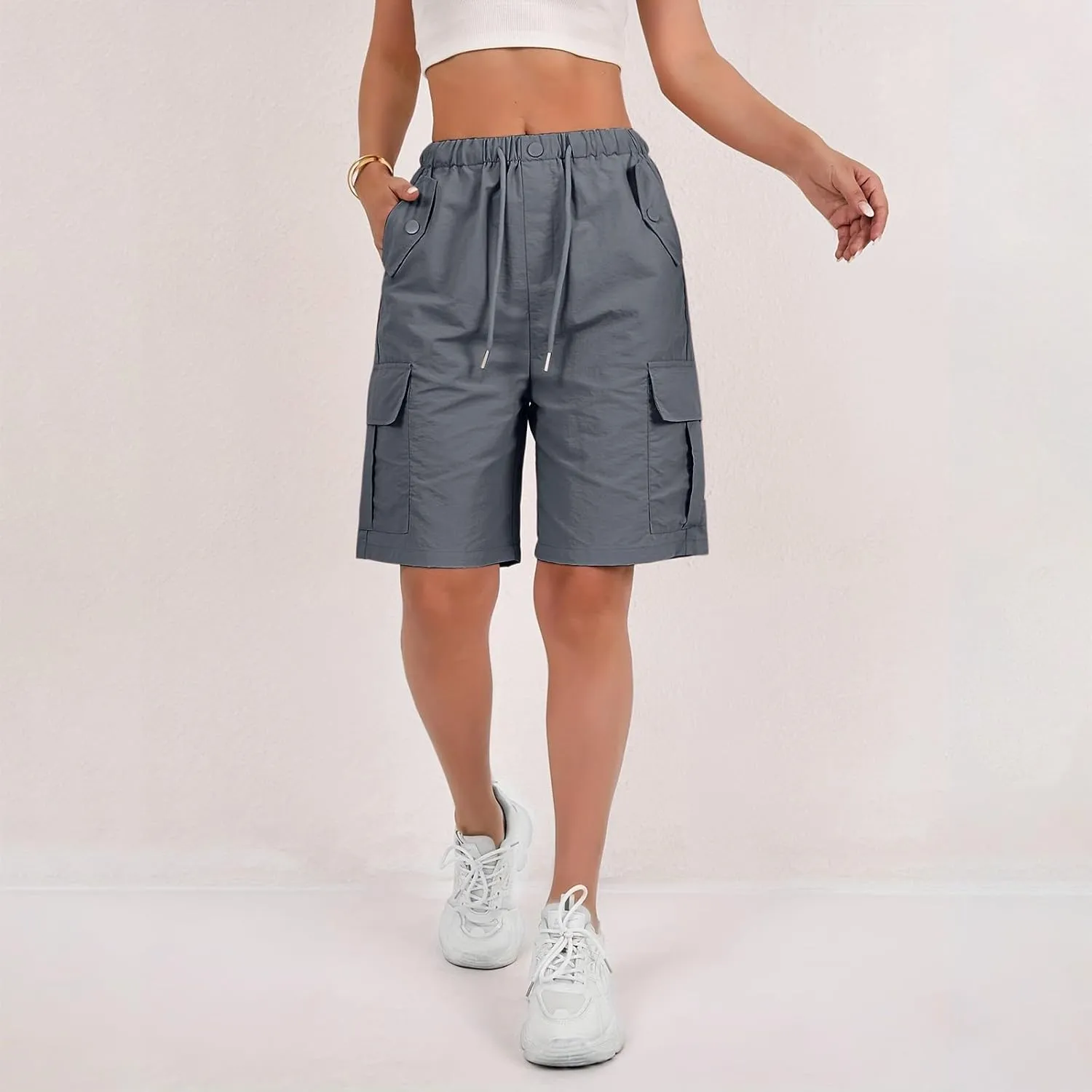Wide Leg Bermuda Shorts for Women High Waisted Wide Leg Cargo Shorts Summer Baggy Waterproof Hiking Pants with Pockets
