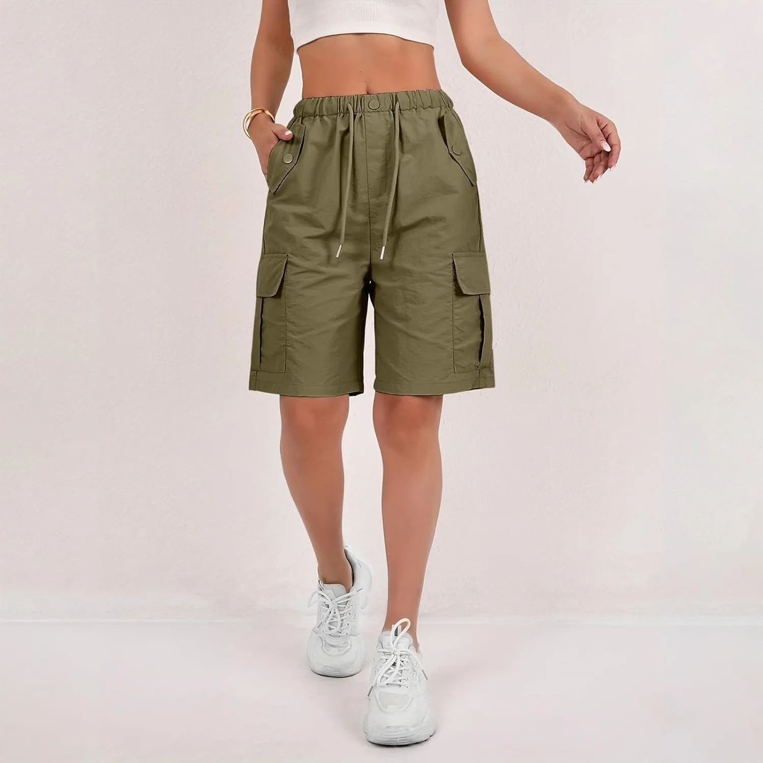 Wide Leg Bermuda Shorts for Women High Waisted Wide Leg Cargo Shorts Summer Baggy Waterproof Hiking Pants with Pockets