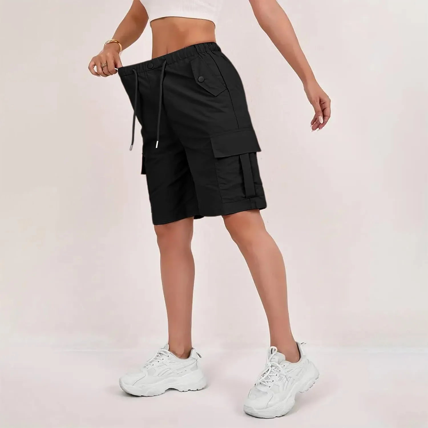 Wide Leg Bermuda Shorts for Women High Waisted Wide Leg Cargo Shorts Summer Baggy Waterproof Hiking Pants with Pockets