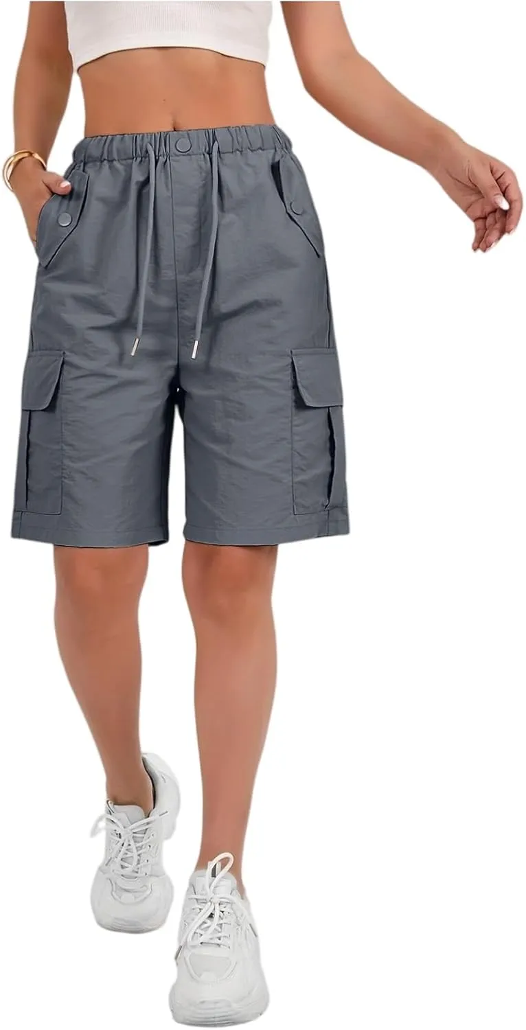 Wide Leg Bermuda Shorts for Women High Waisted Wide Leg Cargo Shorts Summer Baggy Waterproof Hiking Pants with Pockets