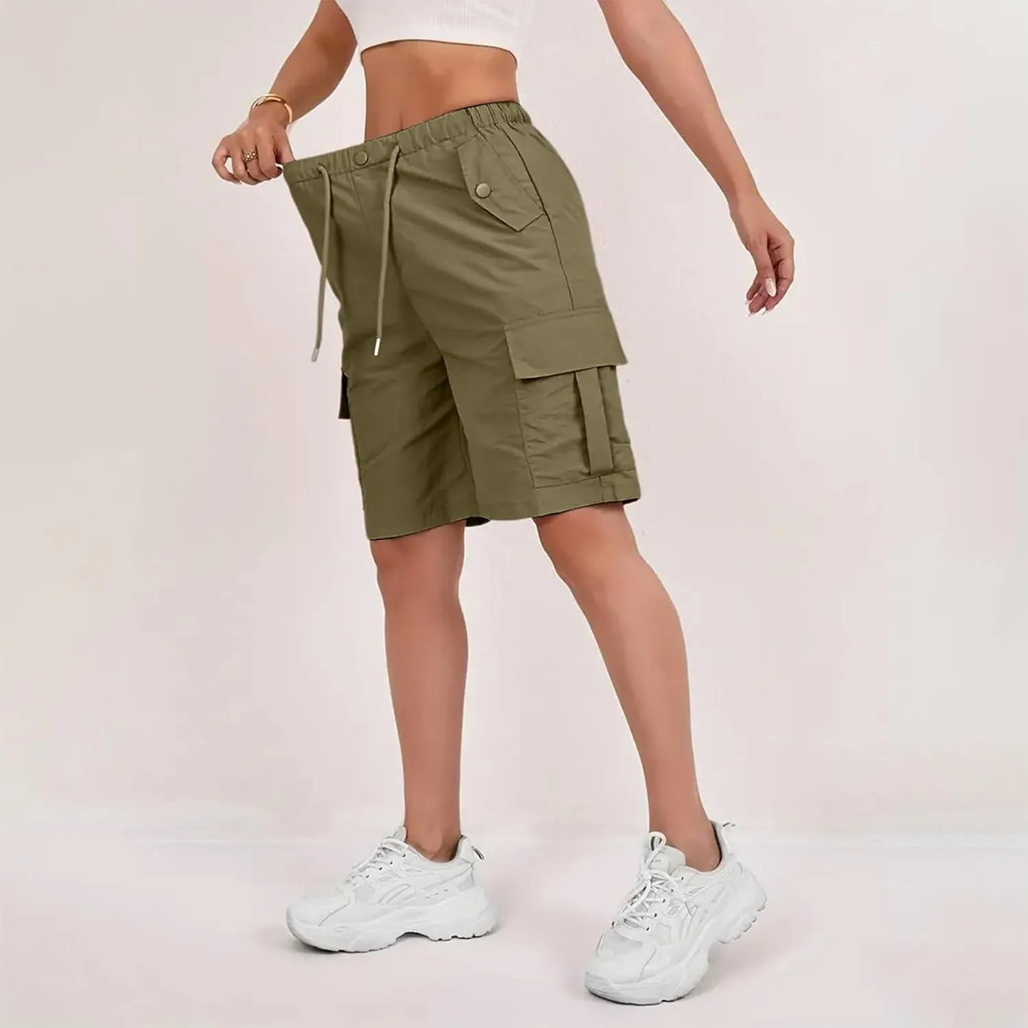 Wide Leg Bermuda Shorts for Women High Waisted Wide Leg Cargo Shorts Summer Baggy Waterproof Hiking Pants with Pockets