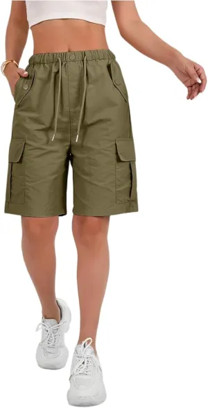 Wide Leg Bermuda Shorts for Women High Waisted Wide Leg Cargo Shorts Summer Baggy Waterproof Hiking Pants with Pockets