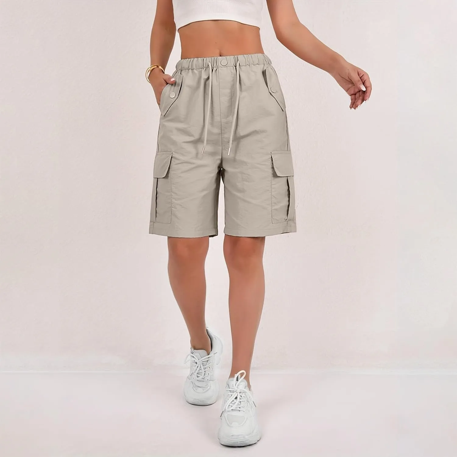 Wide Leg Bermuda Shorts for Women High Waisted Wide Leg Cargo Shorts Summer Baggy Waterproof Hiking Pants with Pockets