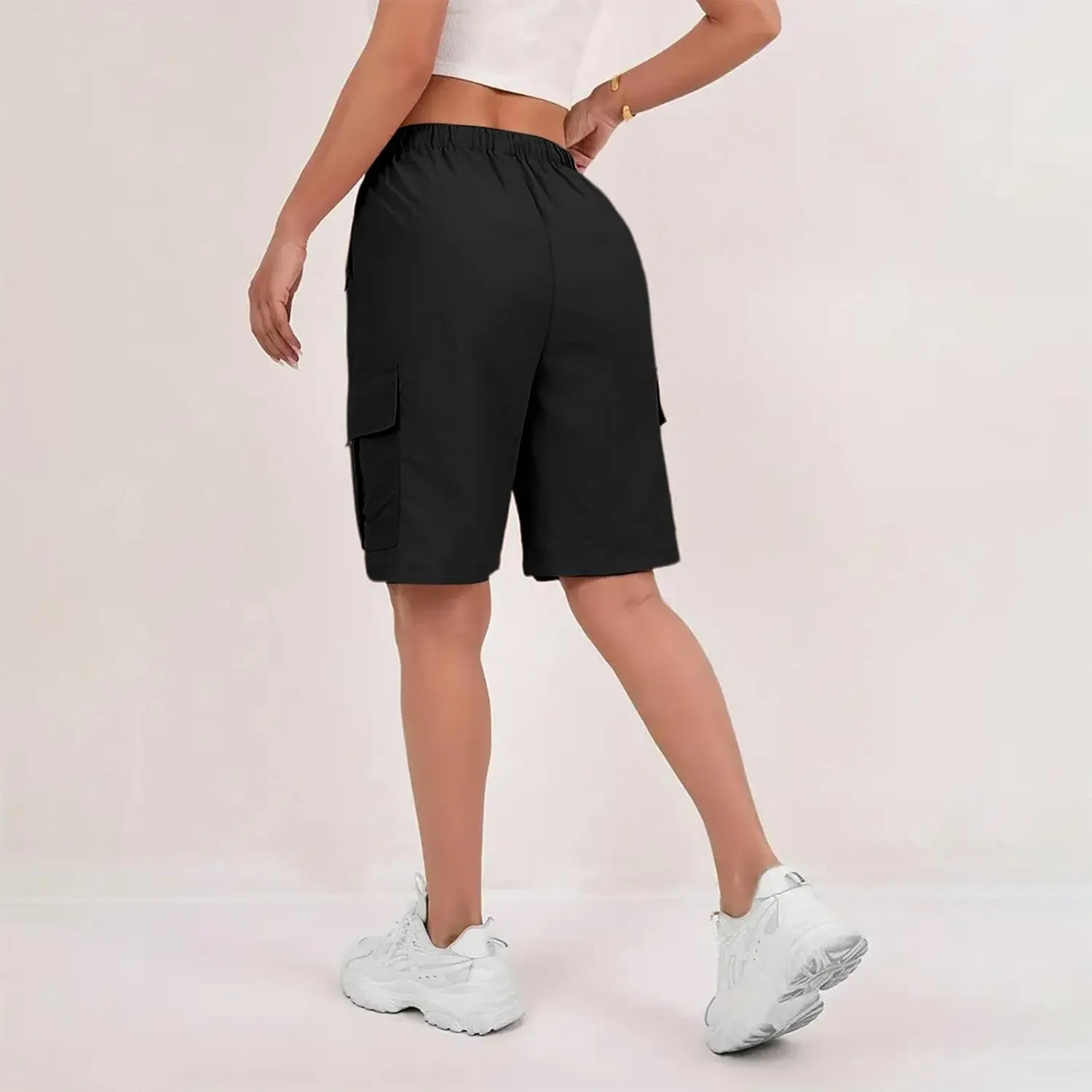 Wide Leg Bermuda Shorts for Women High Waisted Wide Leg Cargo Shorts Summer Baggy Waterproof Hiking Pants with Pockets