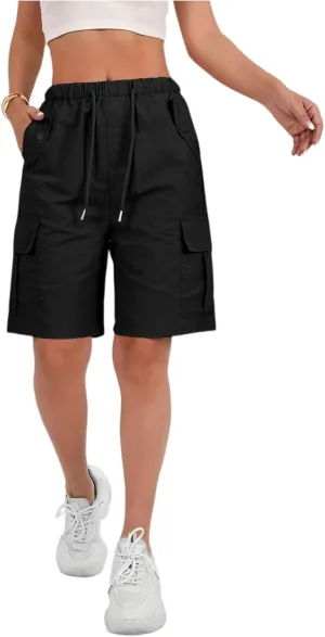 Wide Leg Bermuda Shorts for Women High Waisted Wide Leg Cargo Shorts Summer Baggy Waterproof Hiking Pants with Pockets