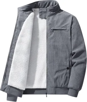 Winter Coats for Men Full Zip Up Corduroy Jacket Sherpa Lined Trucker Stand Collar Warm Vintage Shackets with Pockets