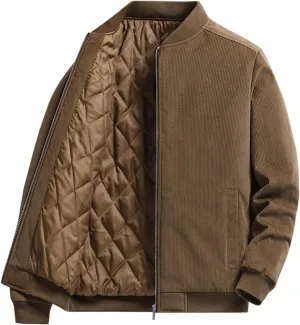 Winter Corduroy Jacket for Men Quilted Lined Full Zip Flight Bomber Jacket Slim Fit Varsity Jackets Textured Shacket