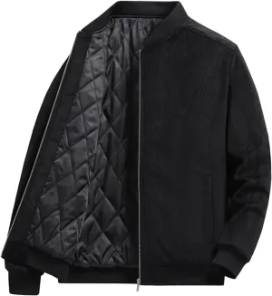 Winter Corduroy Jacket for Men Quilted Lined Full Zip Flight Bomber Jacket Slim Fit Varsity Jackets Textured Shacket