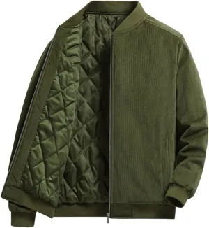 Winter Corduroy Jacket for Men Quilted Lined Full Zip Flight Bomber Jacket Slim Fit Varsity Jackets Textured Shacket