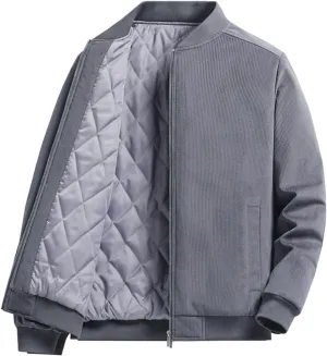 Winter Corduroy Jacket for Men Quilted Lined Full Zip Flight Bomber Jacket Slim Fit Varsity Jackets Textured Shacket