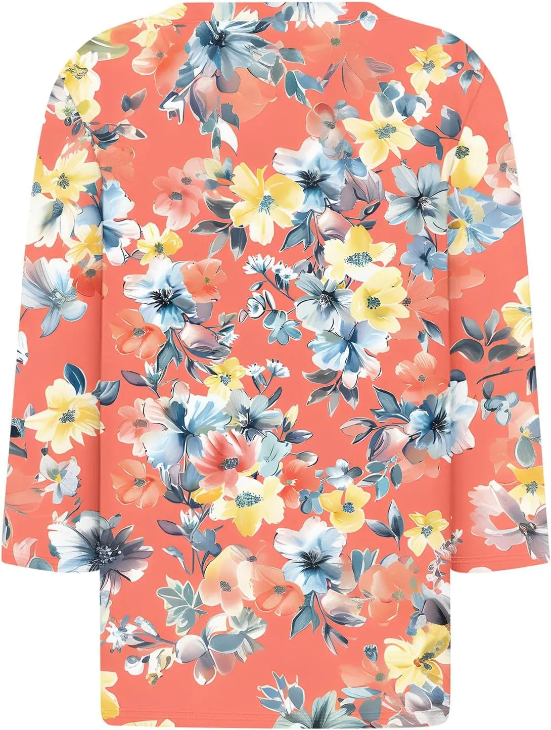 Women 3/4 Sleeve Floral Tops Dressy Casual Summer Blouses T Shirts V Neck Trendy Blouse Tunic Loose Fit Boho Clothing