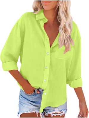 Women Button Down Linen Shirts Loose Fit Gauze Summer Tops Long Sleeve Casual Blouses Shirt Beach Trendy Clothes 2024