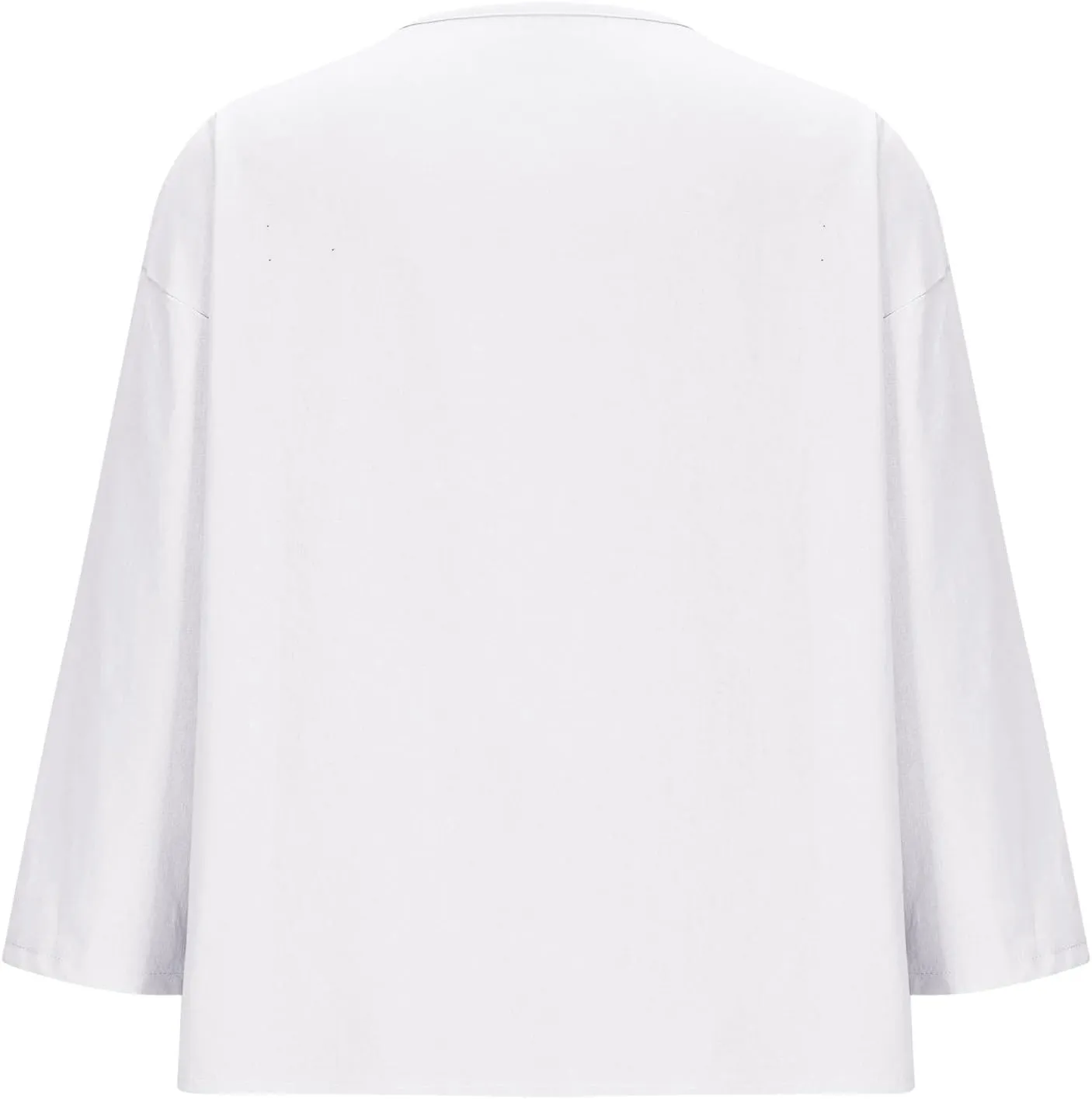 Women Button Front V Neck Tee Tops Summer Dressy Cotton Linen 3/4 Sleeve T-Shirts Casual Loose Fit Solid Work Blouses