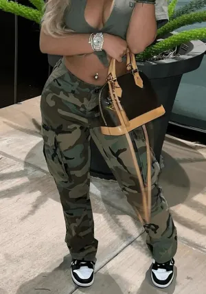 Women Camo Cargo Pants Camouflage Army Fatigue High Waisted Jogger Sweatpants Plus Size