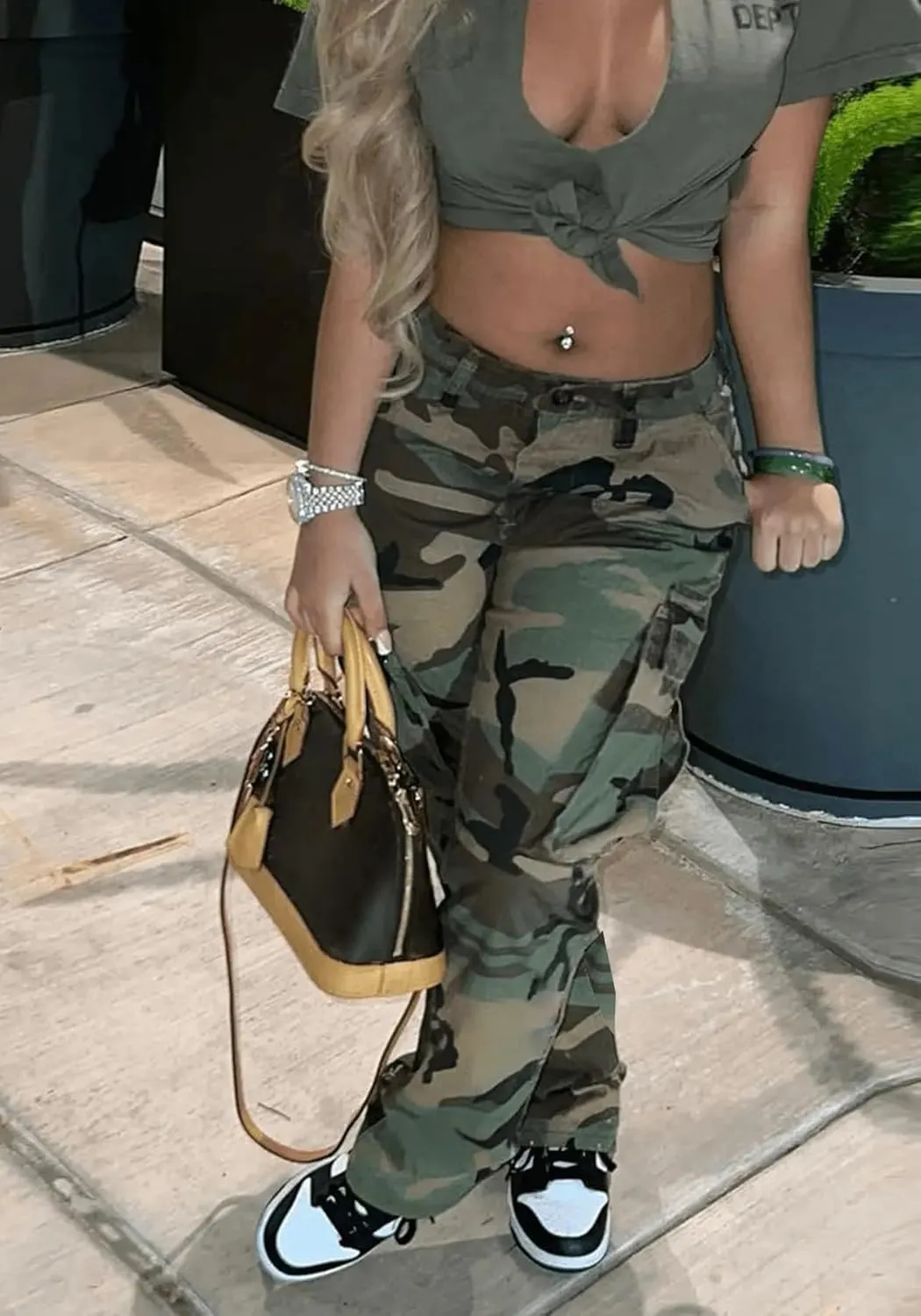 Women Camo Cargo Pants Camouflage Army Fatigue High Waisted Jogger Sweatpants Plus Size
